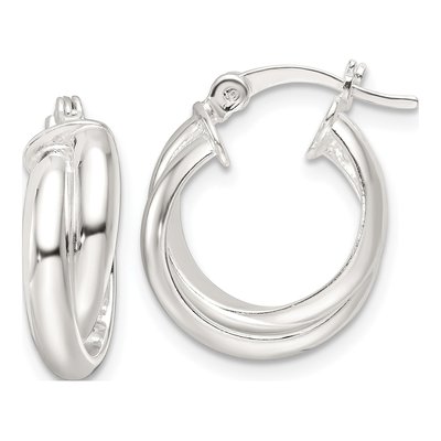 Sterling Silver 17mm Twisted Double Hoop Earrings