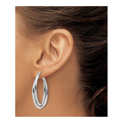 Sterling Silver 39mm Diamond-Cut Hoop Earrings – view 4