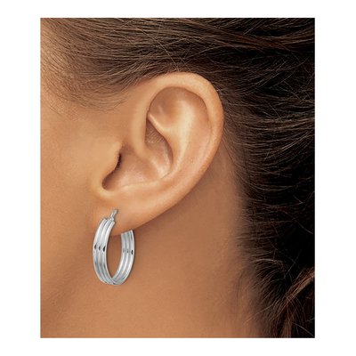 Sterling Silver 24mm Grooved Round Hoop Earrings – view 4