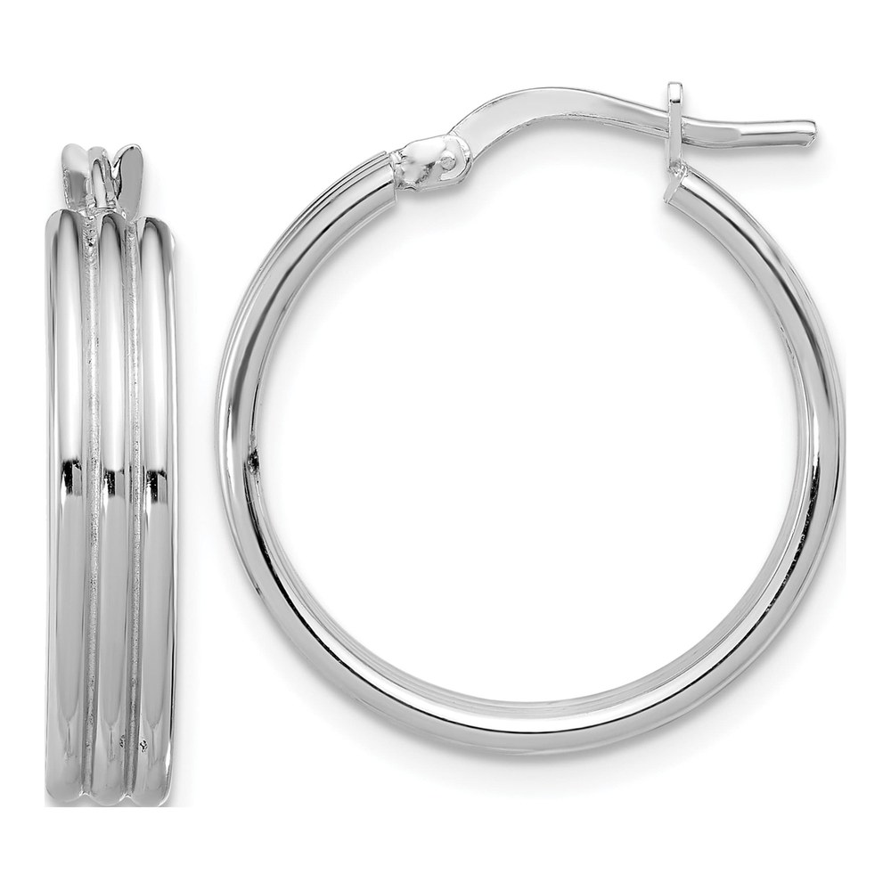 Sterling Silver 24mm Grooved Round Hoop Earrings