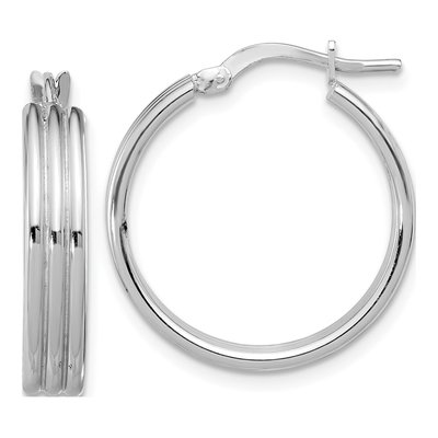 Sterling Silver 24mm Grooved Round Hoop Earrings