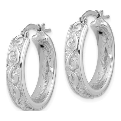 Sterling Silver 25mm Textured Round Hoop Earrings – view 3