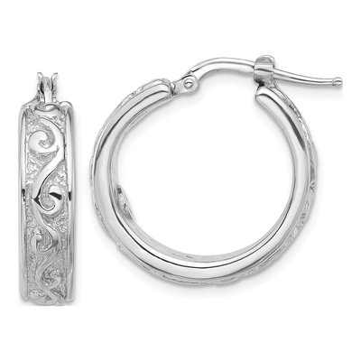 Sterling Silver 25mm Textured Round Hoop Earrings