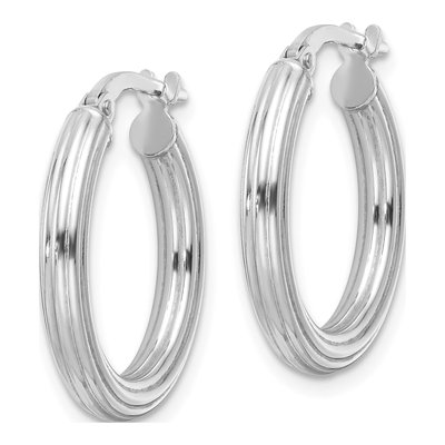 Sterling Silver Ridged Round Hoop Earrings, Italy – view 3