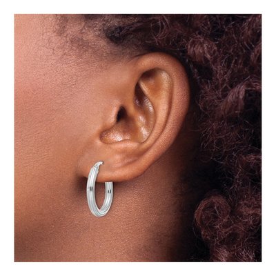 Sterling Silver Ridged Round Hoop Earrings, Italy – view 4
