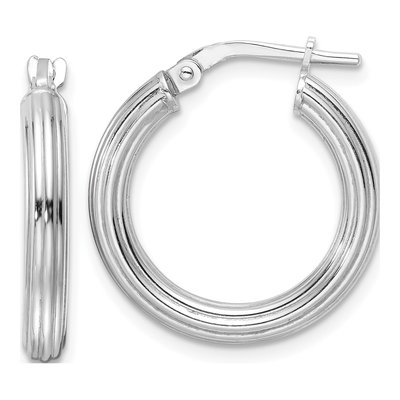 Sterling Silver 22mm Ridged Round Hoop Earrings