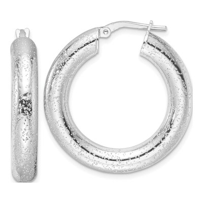 Sterling Silver 31mm Laser-Cut Round Hoop Earrings