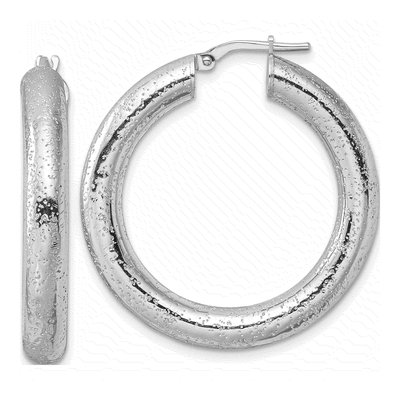 Sterling Silver 36mm Laser-Cut Round Hoop Earrings