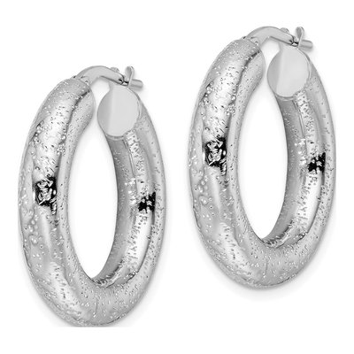 Sterling Silver 26mm Laser-Cut Hoop Earrings – view 3