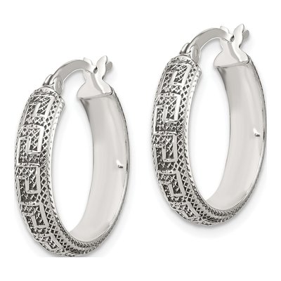 Sterling Silver 22mm Greek Key Hoop Earrings – view 3