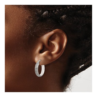 Sterling Silver 22mm Greek Key Hoop Earrings – view 4