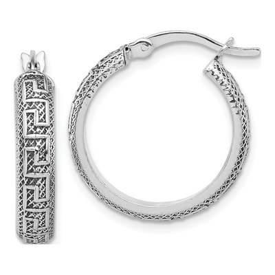 Sterling Silver 22mm Greek Key Hoop Earrings
