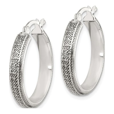 Sterling Silver 26mm Greek Key Round Hoop Earrings – view 3