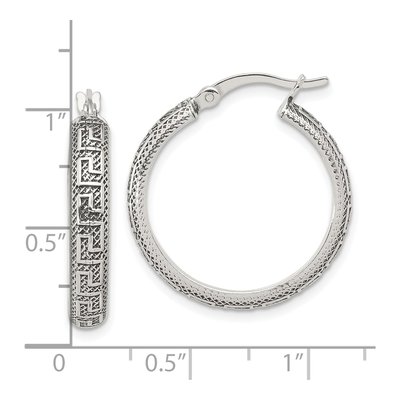 Sterling Silver 26mm Greek Key Round Hoop Earrings – view 5