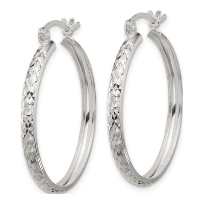 Sterling Silver 35mm Diamond-Cut Hoop Earrings – view 3