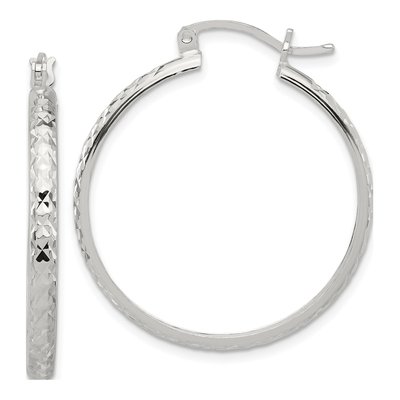 Sterling Silver 35mm Diamond-Cut Hoop Earrings