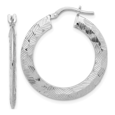 Sterling Silver 30mm Diamond-Cut Round Hoop Earrings