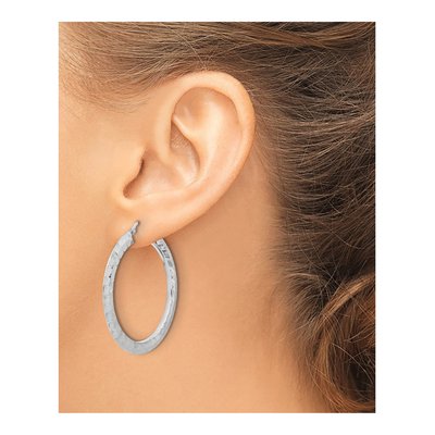 Sterling Silver 40mm Diamond-Cut Round Hoop Earrings – view 4