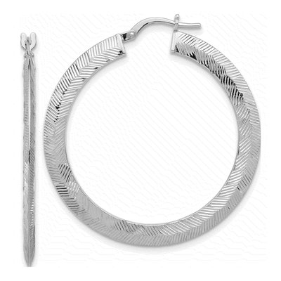 Sterling Silver 40mm Diamond-Cut Round Hoop Earrings