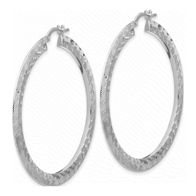 Sterling Silver 50mm Diamond-Cut Round Hoop Earrings – view 3