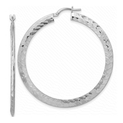 Sterling Silver 50mm Diamond-Cut Round Hoop Earrings