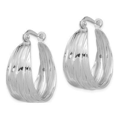 Sterling Silver 26mm Textured Round Hoop Earrings – view 3