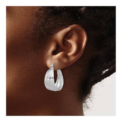 Sterling Silver 26mm Textured Round Hoop Earrings – view 4