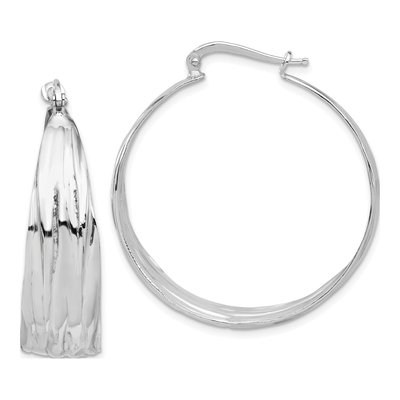Sterling Silver 39mm Textured Large Round Hoop Earrings