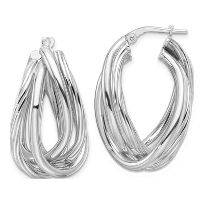 Sterling Silver Twisted Oval Hoop Earrings