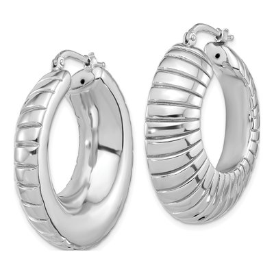 Sterling Silver 35mm Striped Large Round Hoop Earrings – view 3