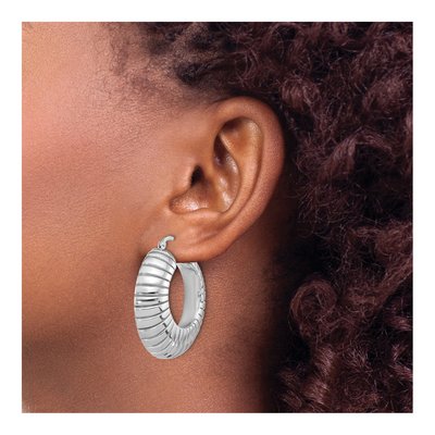 Sterling Silver 35mm Striped Large Round Hoop Earrings – view 4