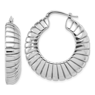 Sterling Silver 35mm Striped Large Round Hoop Earrings