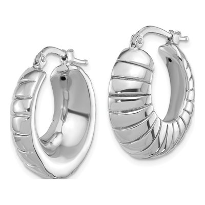 Sterling Silver 25mm Striped Small Hoop Earrings – view 3