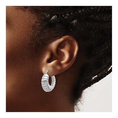 Sterling Silver 25mm Striped Small Hoop Earrings – view 4