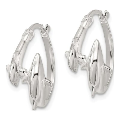 Sterling Silver 20mm Dolphin Round Hoop Earrings – view 3