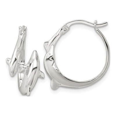 Sterling Silver 20mm Dolphin Round Hoop Earrings