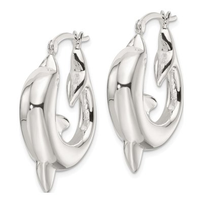Sterling Silver 32mm Dolphin Hoop Earrings – view 3
