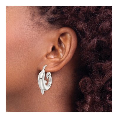 Sterling Silver 32mm Dolphin Hoop Earrings – view 4