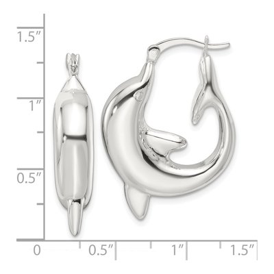 Sterling Silver 32mm Dolphin Hoop Earrings – view 5