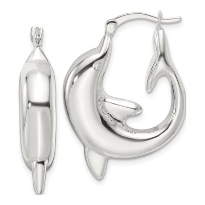 Sterling Silver 32mm Dolphin Hoop Earrings