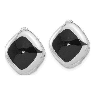 Sterling Silver Square Onyx Non-Pierced Stud Earrings – view 3