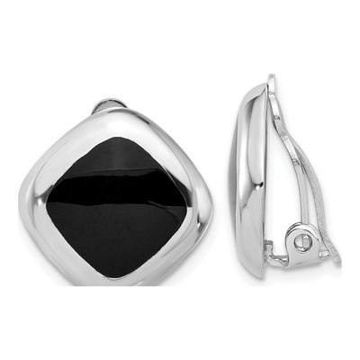 Sterling Silver Square Onyx Non-Pierced Stud Earrings