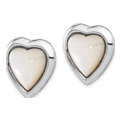 Sterling Silver Mother of Pearl Heart Clip Stud Earrings – view 2