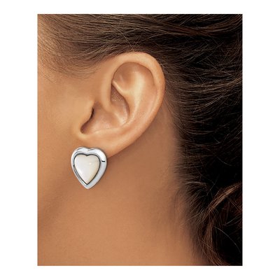 Sterling Silver Mother of Pearl Heart Clip Stud Earrings – view 3