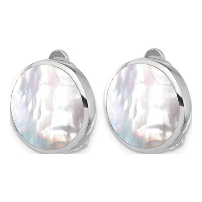 Sterling Silver Round Mother of Pearl Non-Pierced Stud Earrings – view 2