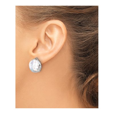 Sterling Silver Round Mother of Pearl Non-Pierced Stud Earrings – view 3