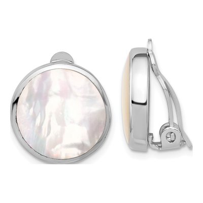 Sterling Silver Round Mother of Pearl Non-Pierced Stud Earrings