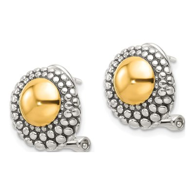 Sterling Silver Antiqued Circle Earrings, Omega Back – view 3