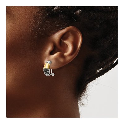 Sterling Silver Gold-tone J-Hoop Omega Back Earrings – view 4