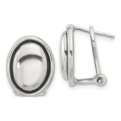 Sterling Silver Antiqued Oval Omega Back Stud Earrings